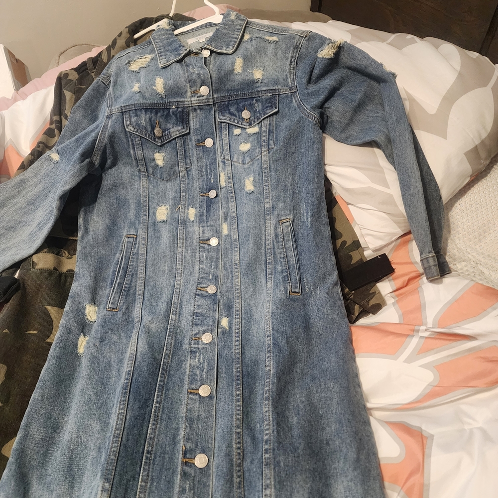 Denim Distressed Button-Down Dress